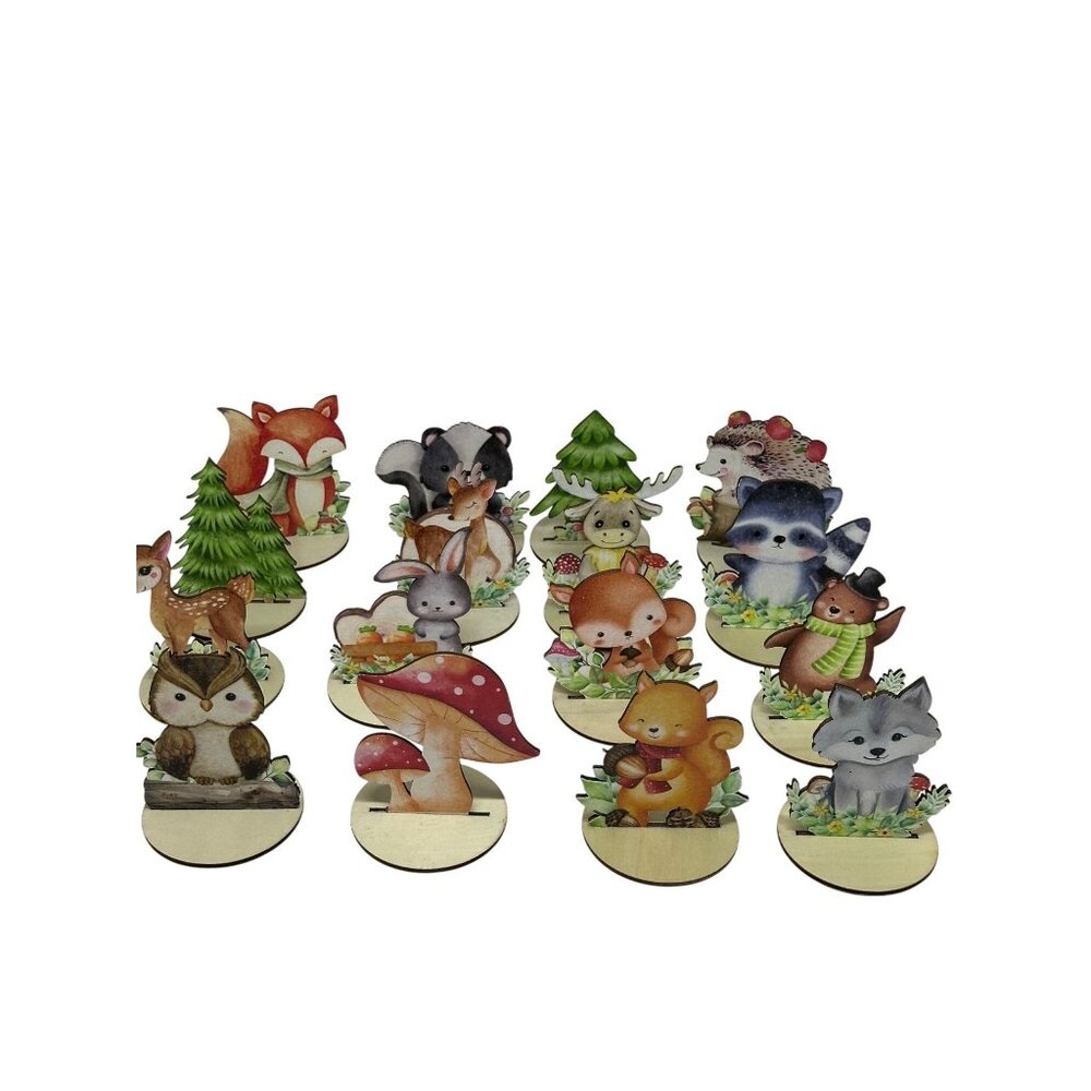 16-Pc Charming Woodland Animals Christmas Wood Table Centerpieces‎ Forest Decor